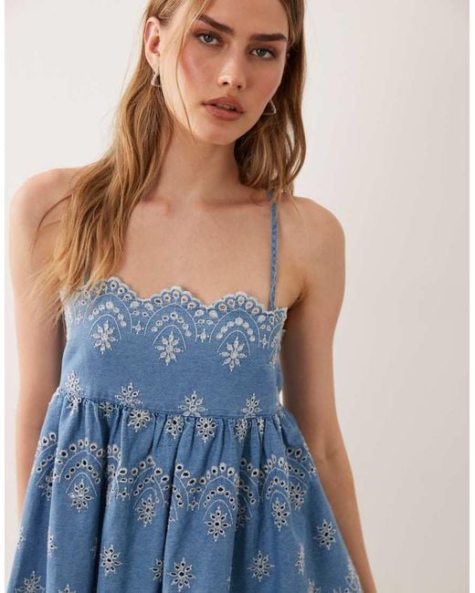 ASOS Blue Soft Denim Embroidery Cami Mini Dress