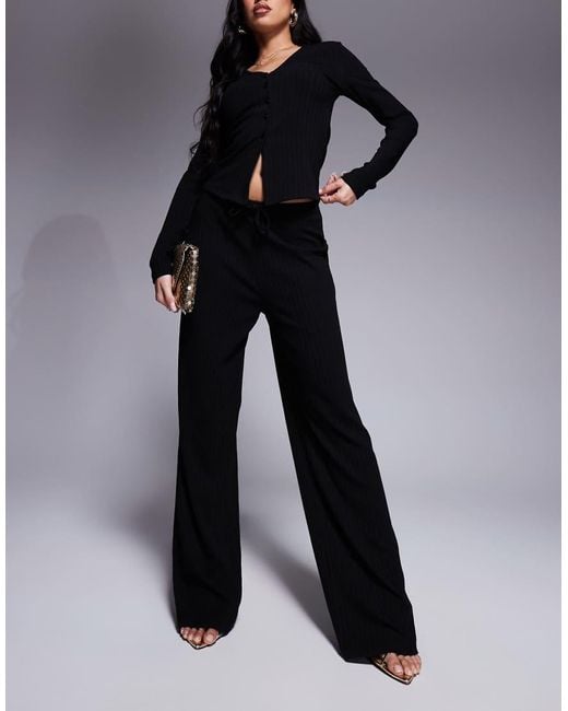 ASOS Geribbelde Broek Met Wijde Pijpen in het Black