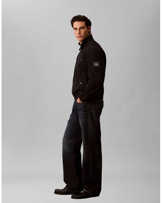 Calvin Klein Black Padded Harrington Jacket With Contrast Stitch Detail for men