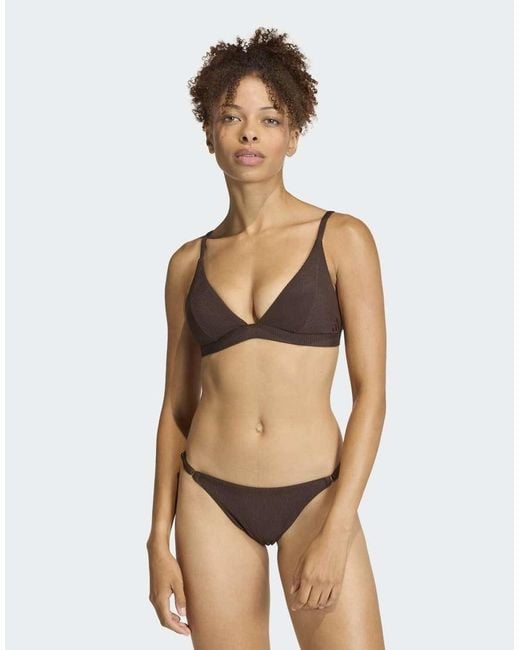 Adidas Originals Brown Iconisea Ribbed Padded Triangle Bikini Top