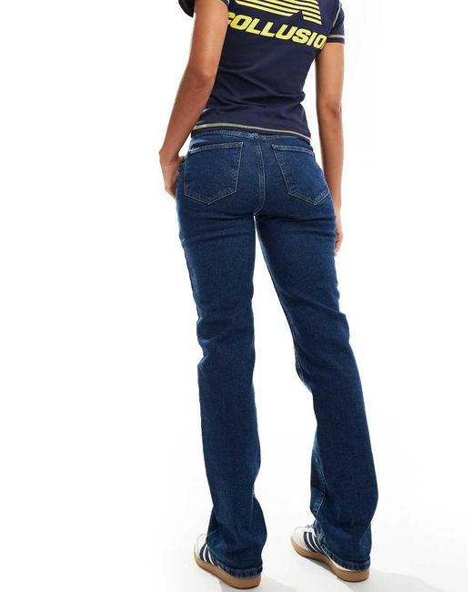 Pieces Blue Kelly Mid Rise Straight Leg Jeans