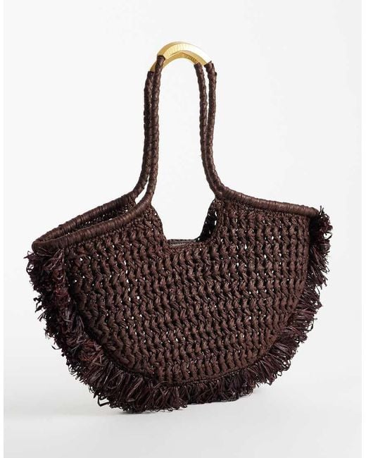 Mango Brown Raffia Shoulder Bag