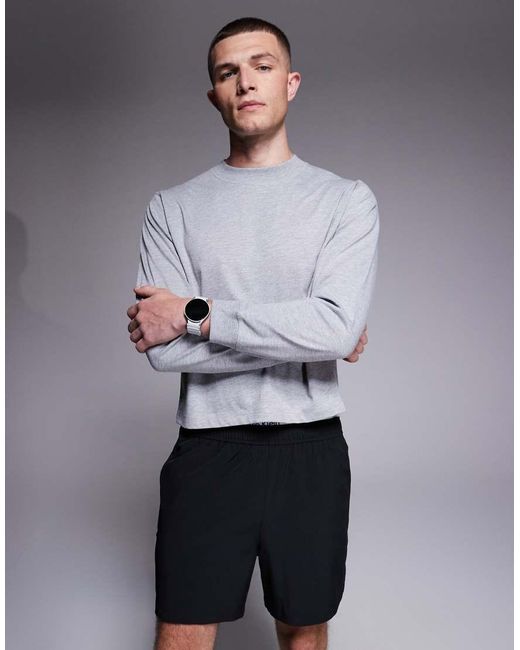 4505 Gray Cotton Cropped Lifting Long Sleeve T-shirt With Quick Dry Finish for men