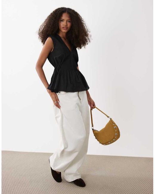 ARKET Black Cinched Peplum Sleeveless Top