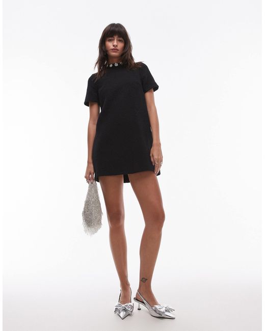 & Other Stories Black Tweed Mini Dress With Embellished Neckline