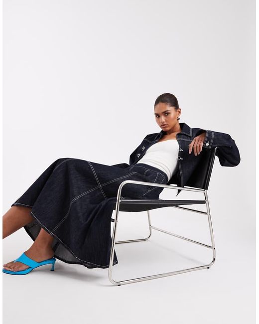 JJXX Blue Contrast Stitch Denim Midaxi Skirt