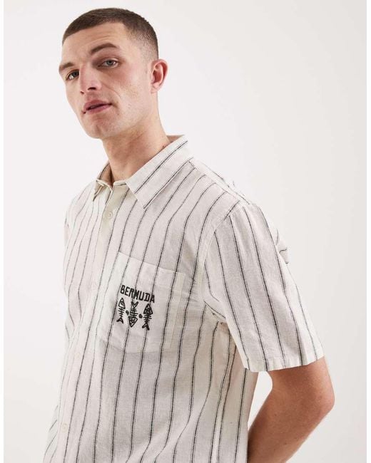 Hollister White Linen-blend Short Sleeve Shirt With Chest Graphic for men
