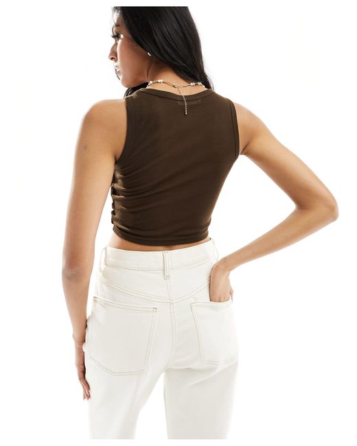 4th & Reckless Brown Ribbed Knot Detail Cropped Top