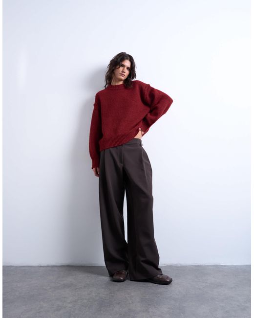 TOPSHOP Red Knitted Wool Blend Fluffy Exposed Seam Easy Jumper