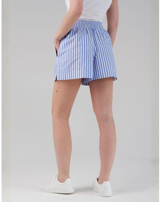 French Connection Blue Cotton Striped Elasticated Waist Shorts