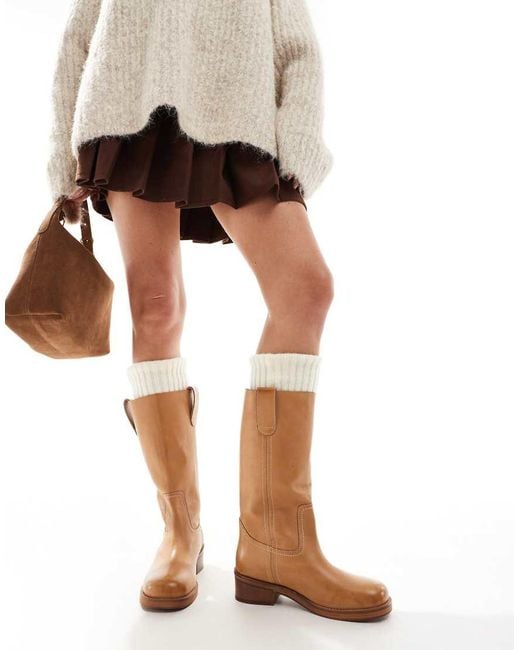 ASOS White Cindy Leather Pull On Boot
