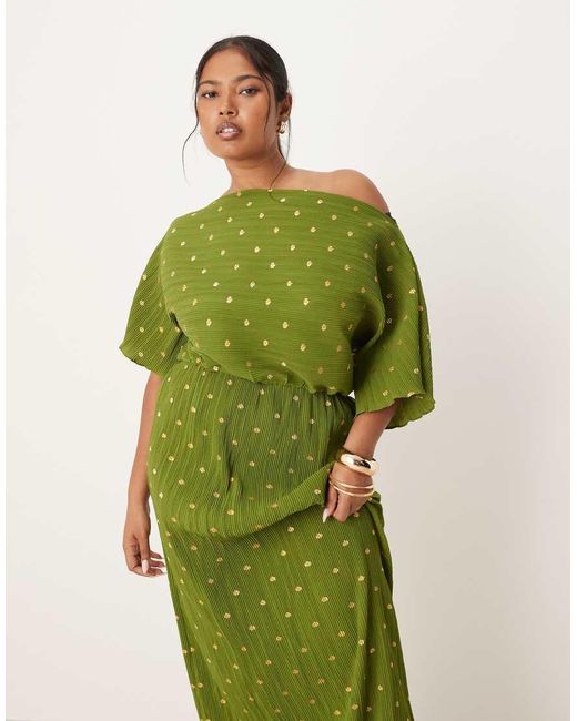 Never Fully Dressed Green Tilly Off Shoulder Plisse Maxi Dress