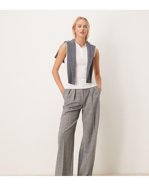 Pantalones De Sastre Grises De Pernera Ancha Con Pinzas Y Estampado De Cuadrícula De Tall ASOS de color Natural