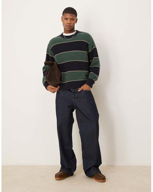 Maglione Girocollo Verde Multicolore Con Righe A Contrasto di Abercrombie & Fitch in Natural da Uomo