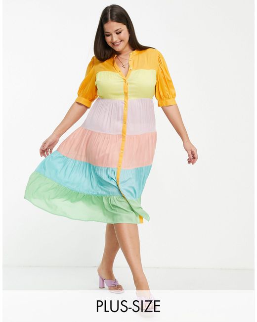 Never Fully Dressed Yellow Never Fully Dressed Curve Pastel Rainbow Panel Midi Dress