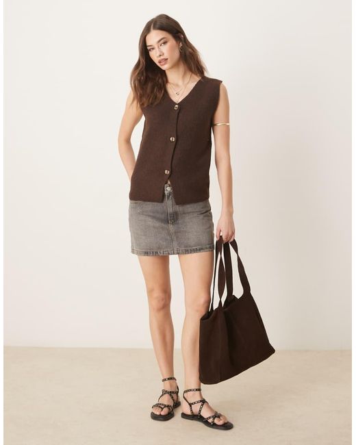 Threadbare Brown Button Down Knitted Singlet