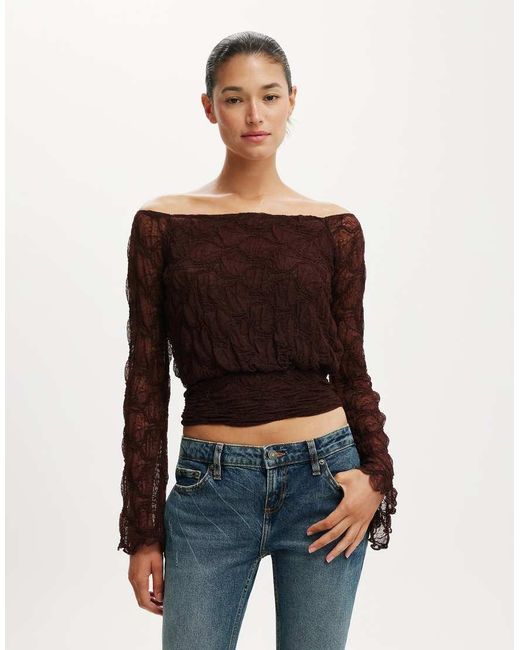 Cotton On Black Sofia Lace Long Sleeve Top