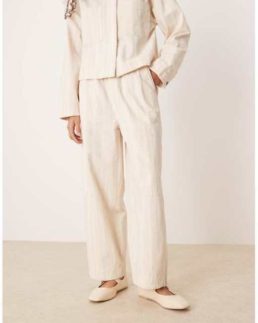 ASOS Natural Cotton Barrel Leg Trousers With Utility Pockets Co-Ord