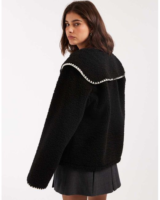 Miss Selfridge Black Blanket Stitch Borg Collar Detail Jacket