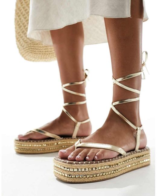 South Beach White Studded Flatform Espadille Sandals