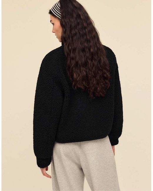 Stradivarius Black Zip-up Faux Shearling Lined Jacket