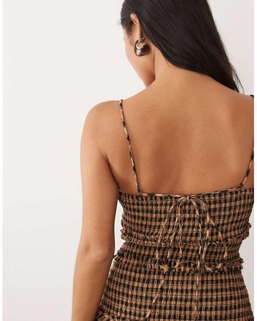 ASOS Brown Asos Design Petite Crinkle Mini Dress With Shirred Dropped Waist