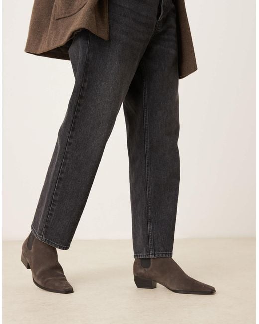 Bottines style western en daim à bout carré et petit talon - caramel Mango en coloris Black