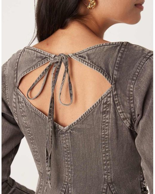 ASOS Natural V Neck Washed Lace Up Side Skater Mini Dress