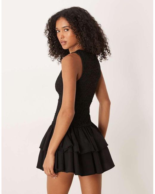 ASOS Black Lace Bodice Mini Dress With Poplin Skirt