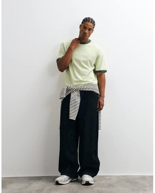 ASOS Green Boxy Relaxed Ringer T Shirt for men