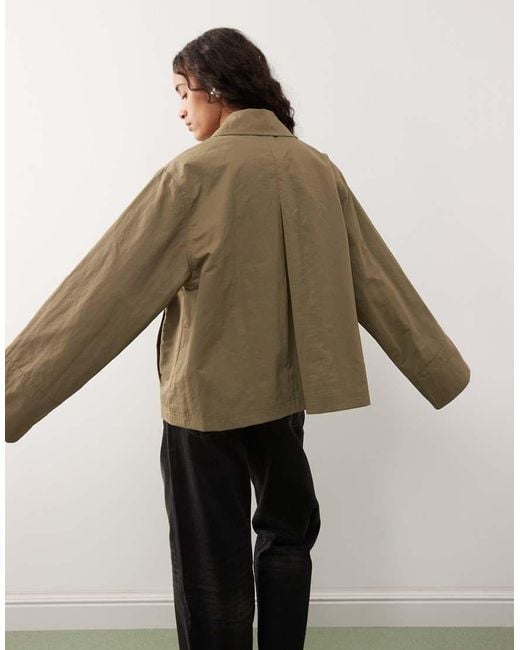 Collusion Natural Cropped Bow Tie Trench Jacket
