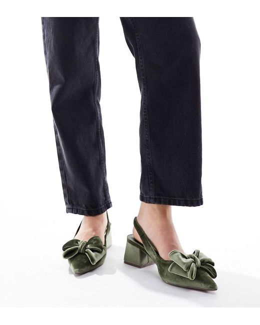 Asos Design Wide Fit Black Symphony Bow Slingback Mid Block Heeled Shoes