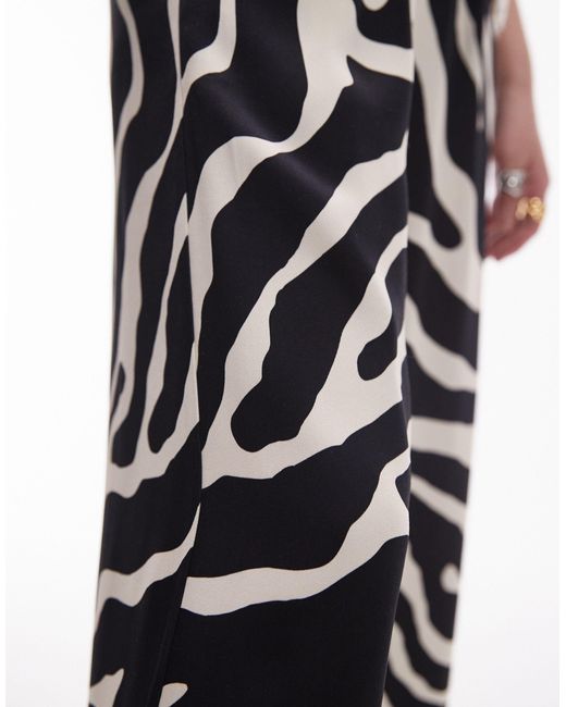 Topshop Unique White Satin Straight Leg Mono Zebra Print Trouser