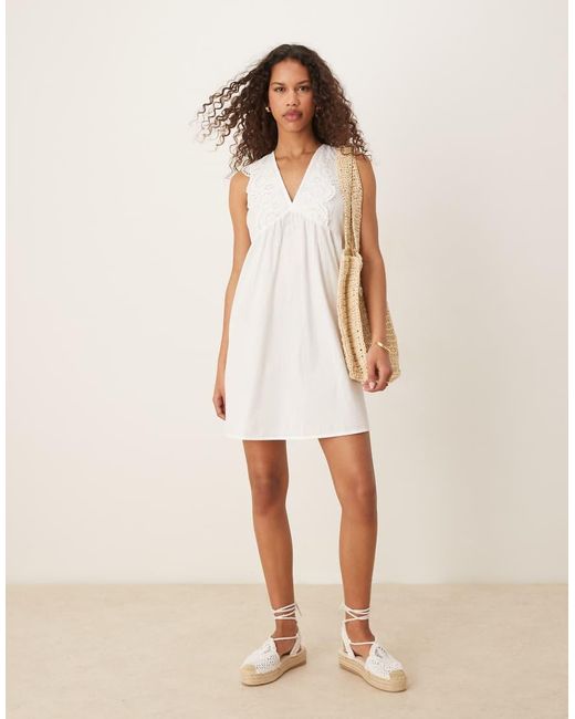 Jdy Natural Open Back Broderie Details Mini Dress