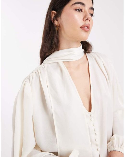 ASOS White Satin Scarf Neck Blouse