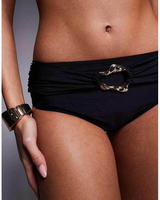 Moda Minx Black High Waisted Bikini Bottom With Molten Hardware Detail