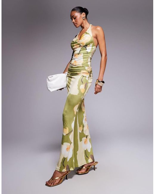 ASOS Metallic Slinky Fishtail Maxi Skirt With Ruched Overlay