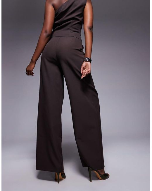 Kaiia Blue Exclusive Pleat Detail Wide Leg Tailored Trousers Co-Ord Chocolate