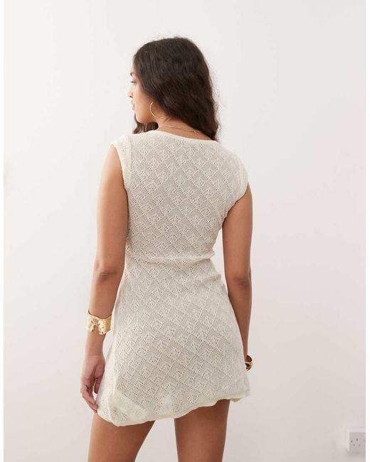 Motel Natural Mariza Crochet Knit Mini Dress