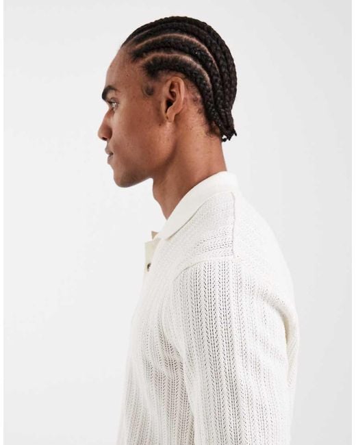 Only & Sons White Open Knit Polo for men