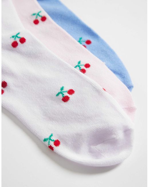 Pieces Blue 3 Pack Cherry Ankle Socks