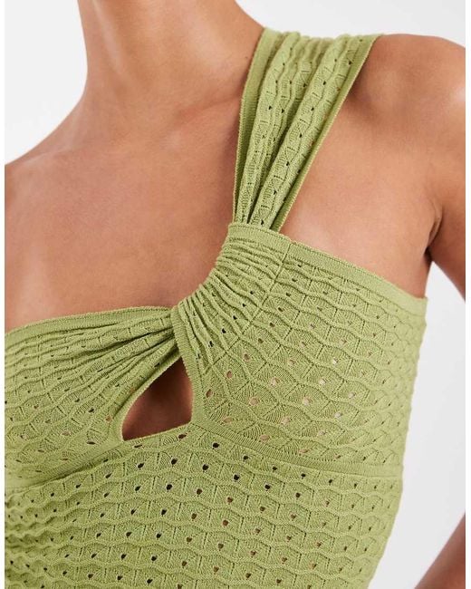 JJXX Green One Shoulder Crochet Style Top