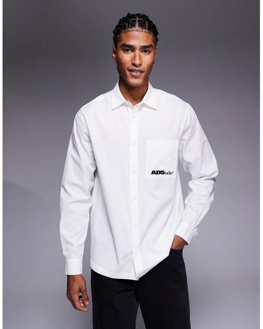 ASOS Gray Regular Fit Shirt With Embroidery for men
