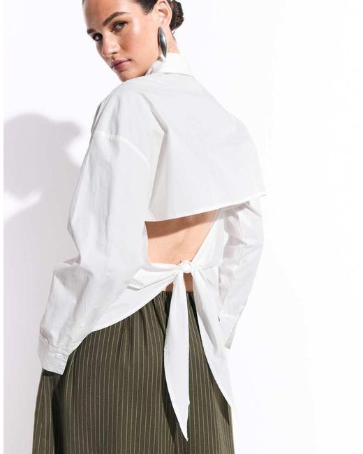 Kaiia White Exclusive Cotton Open Tie Back Shirt