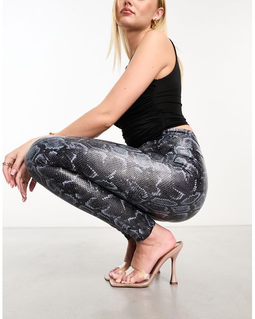 Commando Gray – leggings aus kunstleder mit stahlem python-muster