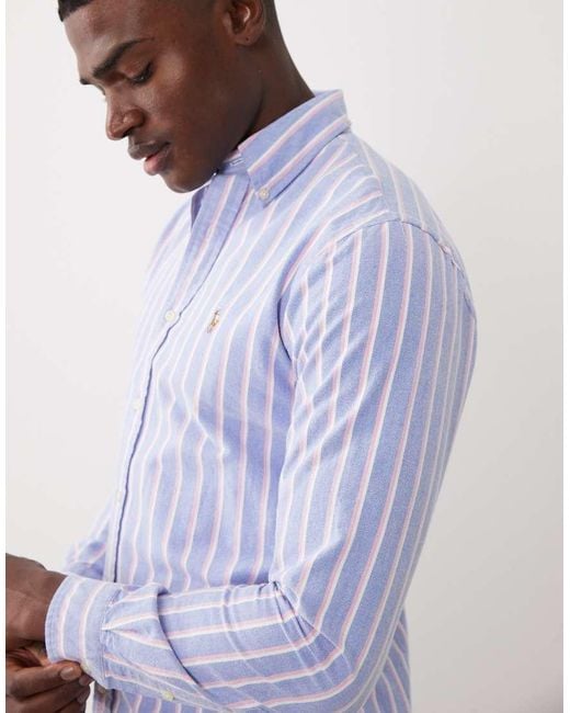 Polo Ralph Lauren Purple Icon Logo Long Sleeve Striped Shirt for men