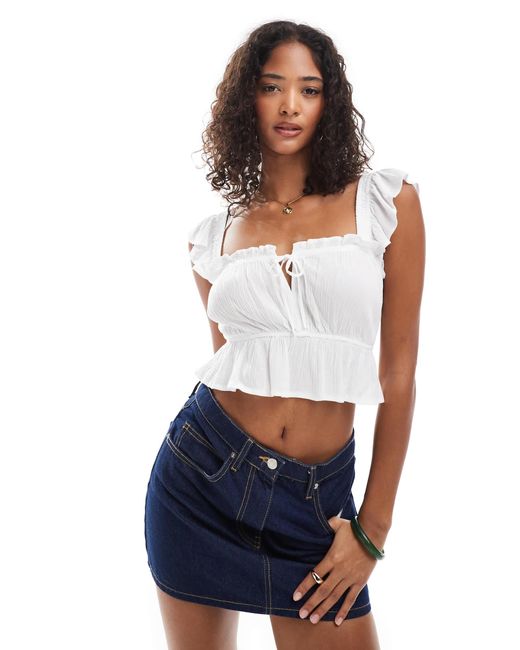 Stradivarius White Cropped Milkmaid Top
