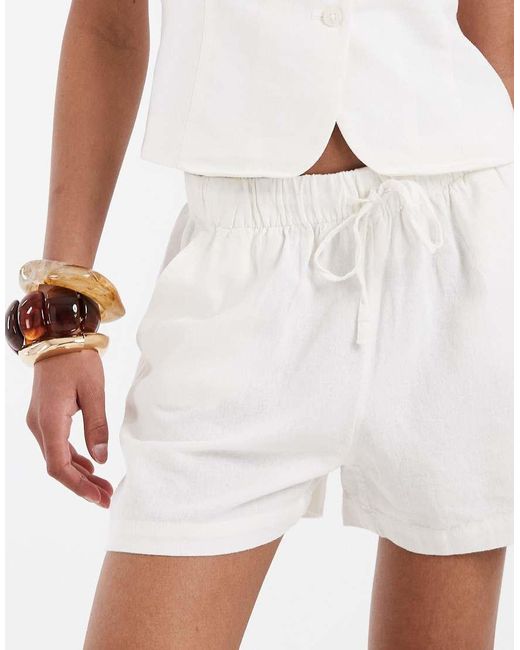ONLY White Linen Blend Tailored Shorts Co-Ord