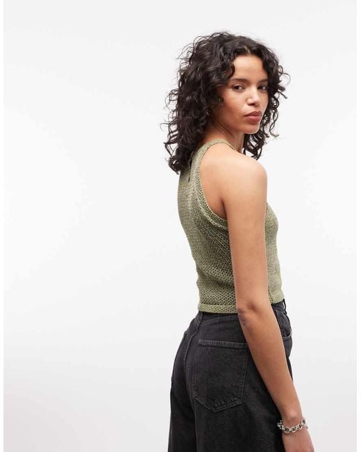ARMANI EXCHANGE Green Crochet Shimmer Vest