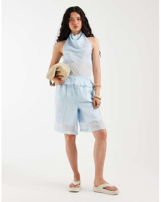 ASOS Blue Sheer Tie Waist Halter Top